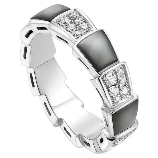 [Royal Jewelry]SERPENTI RING SILVER DIAMOND BLACK MOP 4MM