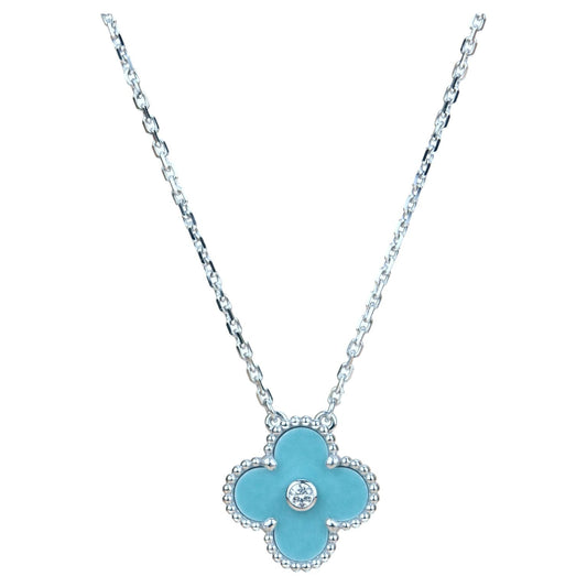 [Royal Jewelry]CLOVER 15MM DIAMOND SVRES PORCELAIN  NECKLACE SILVER