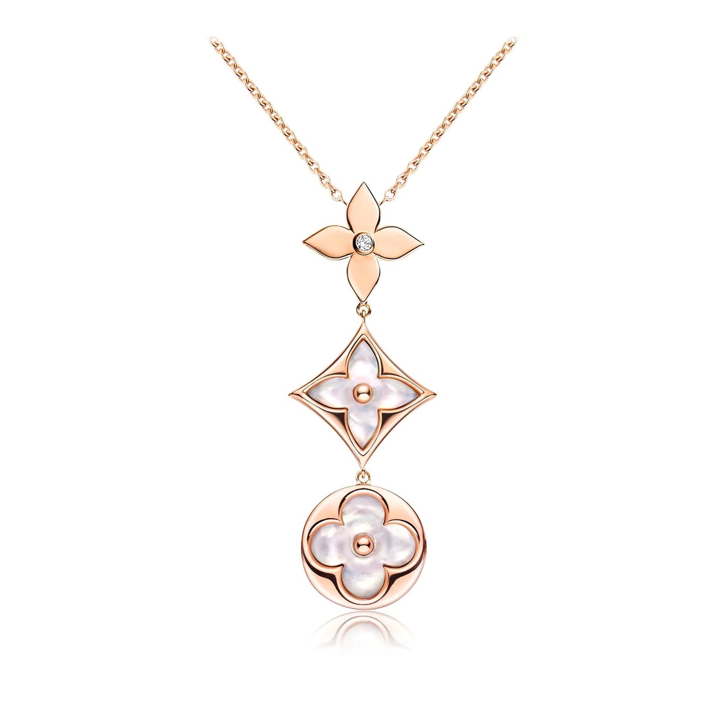 [Royal Jewelry]COLLIER LARIAT BLOSSOM OR ROSE NACRE BLANCHE ET DIAMANT