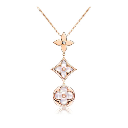 [Royal Jewelry]COLLIER LARIAT BLOSSOM OR ROSE NACRE BLANCHE ET DIAMANT