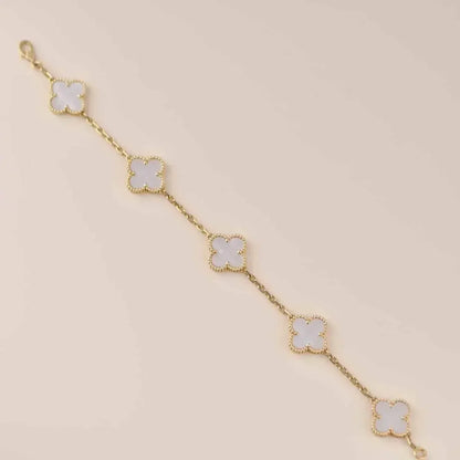 [Royal Jewelry]CLOVER  5 MOTIF WHITE MOP BRACELET