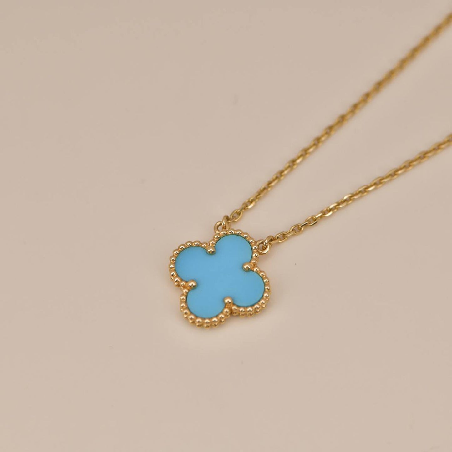 [Royal Jewelry]CLOVER 15MM VINTAGE TURQUOISE NECKLACE