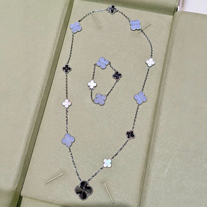 [ロイヤルジュエリー]DETACHABLE CLOVER 15(11+4) FLOWER SILVER NECKLACE SET