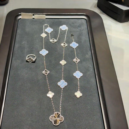 [ロイヤルジュエリー]DETACHABLE CLOVER 15(11+4) FLOWER SILVER NECKLACE SET