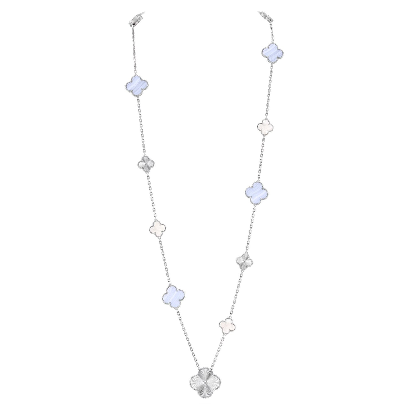 [ロイヤルジュエリー]DETACHABLE CLOVER 15(11+4) FLOWER SILVER NECKLACE SET