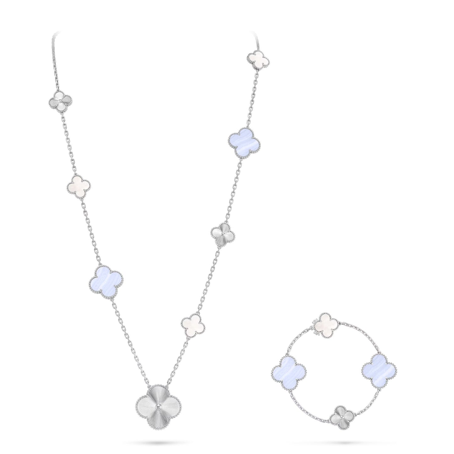 [ロイヤルジュエリー]DETACHABLE CLOVER 15(11+4) FLOWER SILVER NECKLACE SET
