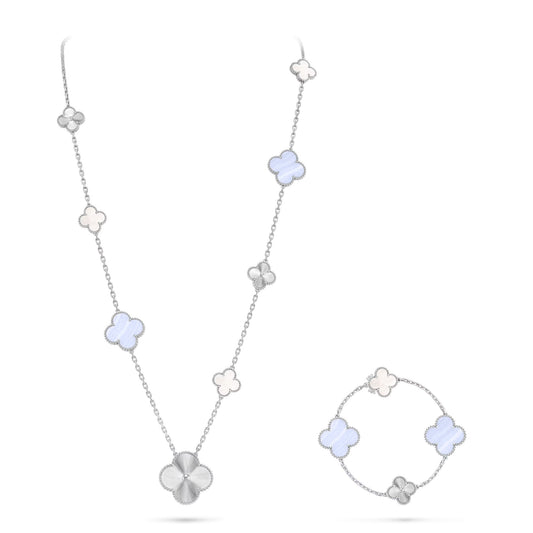 [Royal Jewelry]DETACHABLE CLOVER 15(11+4) FLOWER SILVER NECKLACE SET