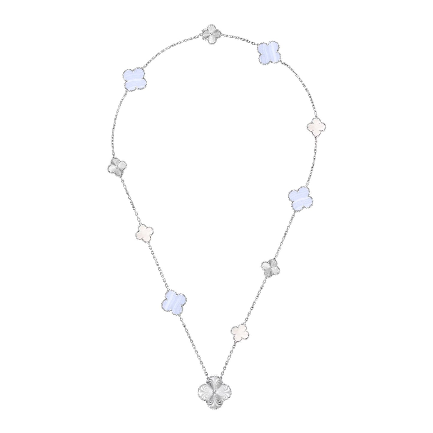 [ロイヤルジュエリー]DETACHABLE CLOVER 15(11+4) FLOWER SILVER NECKLACE SET