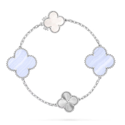 [ロイヤルジュエリー]DETACHABLE CLOVER 15(11+4) FLOWER SILVER NECKLACE SET