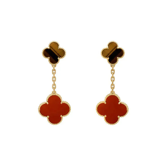 [Royal Jewelry]CLOVER  2 MOTIF  TIGER EYE CARNELIAN EARRINGS