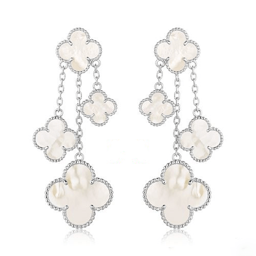 [Royal Jewelry]CLOVER EARRINGS WHITE MOP 4 MOTIFS SILVER