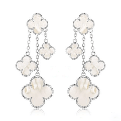 [Royal Jewelry]CLOVER EARRINGS WHITE MOP 4 MOTIFS SILVER