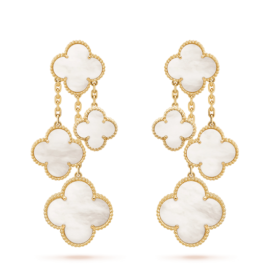 [Royal Jewelry]CLOVER EARRINGS WHITE MOP 4 MOTIFS GOLD
