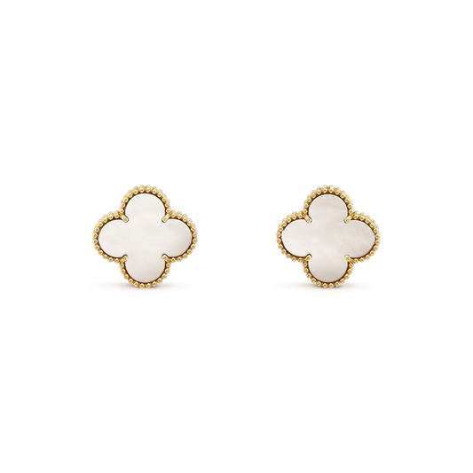 [Royal Jewelry]CLOVER MEDIUM 1 MOTIFS  WHITE MOP STUD EARRINGS