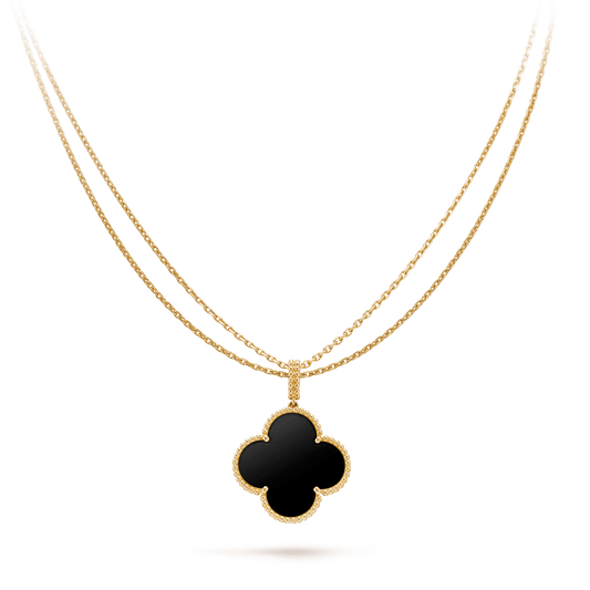[Royal Jewelry]CLOVER 25MM GOLD ONYX BIG CLOVER NECKLACE