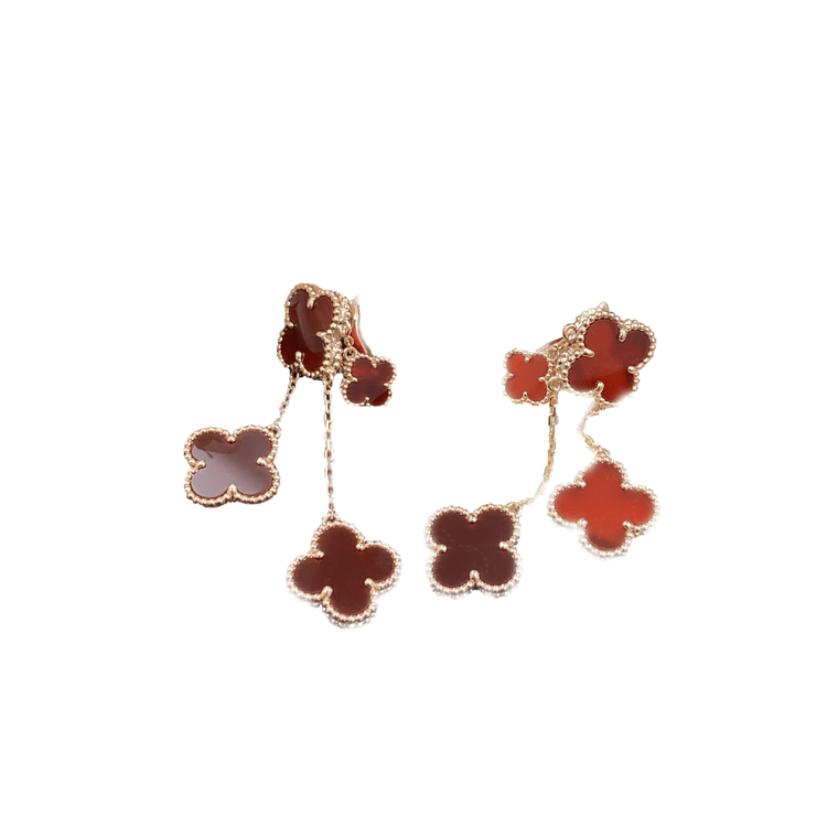 [Royal Jewelry]CLOVER EARRINGS CARNELIAN 4 MOTIFS PINK GOLD