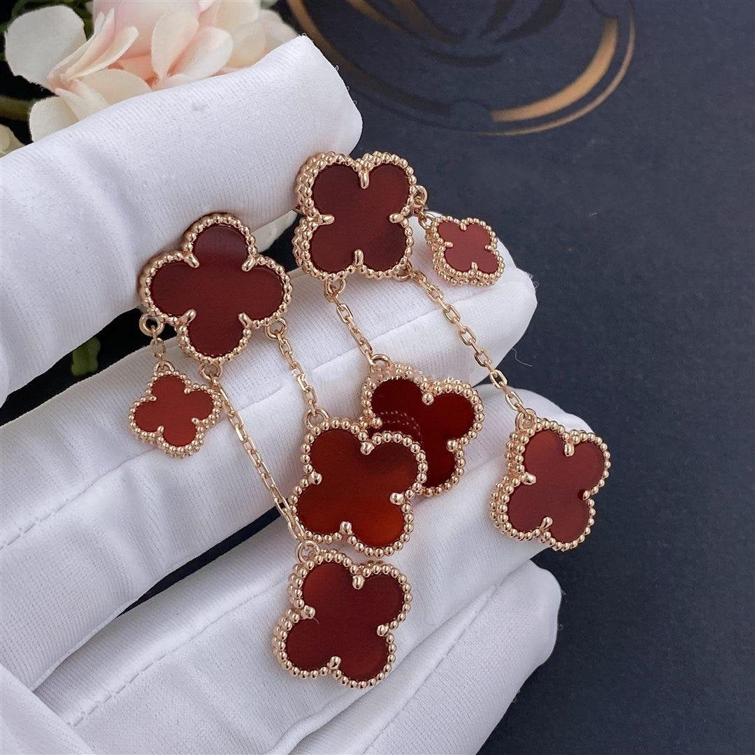 [Royal Jewelry]CLOVER EARRINGS CARNELIAN 4 MOTIFS PINK GOLD