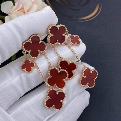 [Royal Jewelry]CLOVER EARRINGS CARNELIAN 4 MOTIFS PINK GOLD