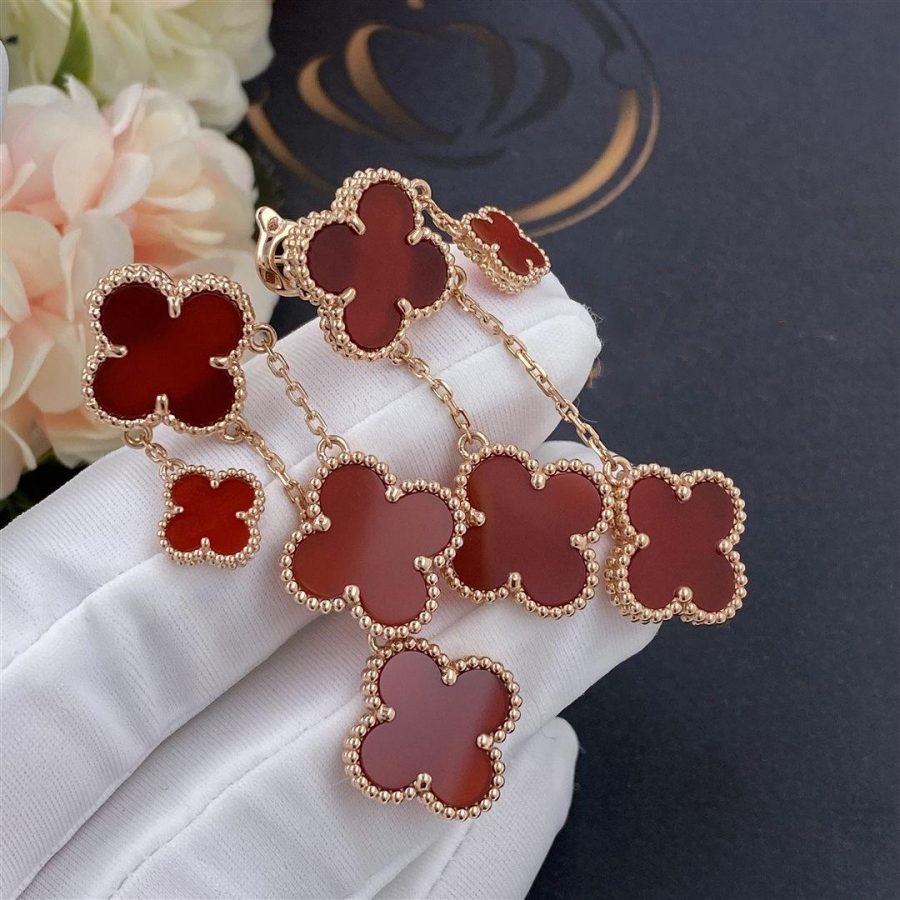 [Royal Jewelry]CLOVER EARRINGS CARNELIAN 4 MOTIFS PINK GOLD