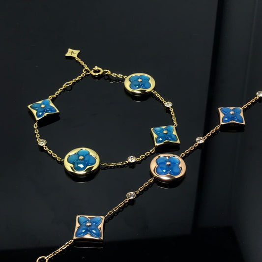 [Royal Jewelry]STAR AND SUN 4 MOTIF BLUE BRACELET