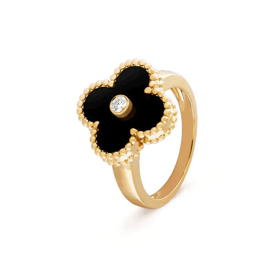 [Royal Jewelry]CLOVER ONYX RING GOLD DIAMOND